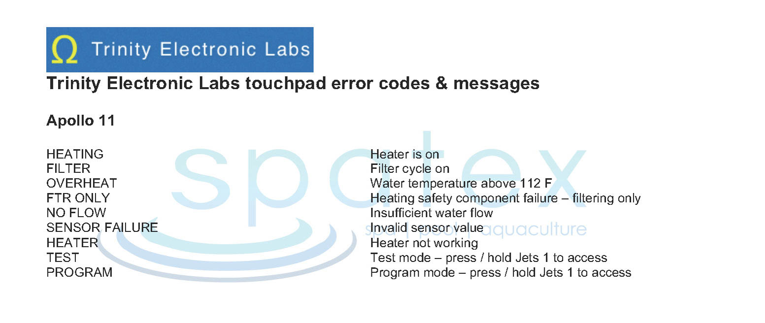 Spa Error Codes